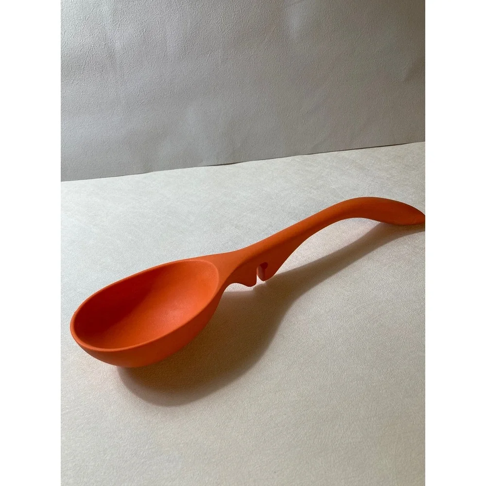 Orange Silicone Kitchen Ladle with Integrated Pot Rest Notch Serving Spoon